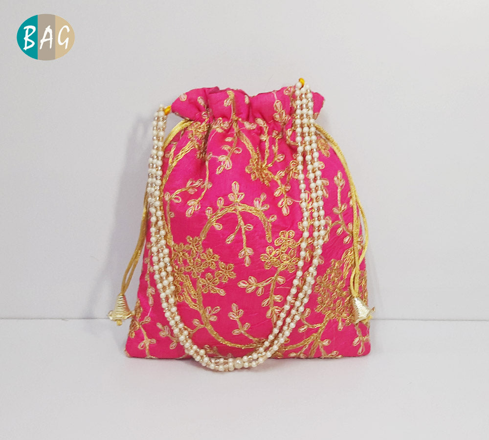 Embroided Leaf Floral Potli Bag