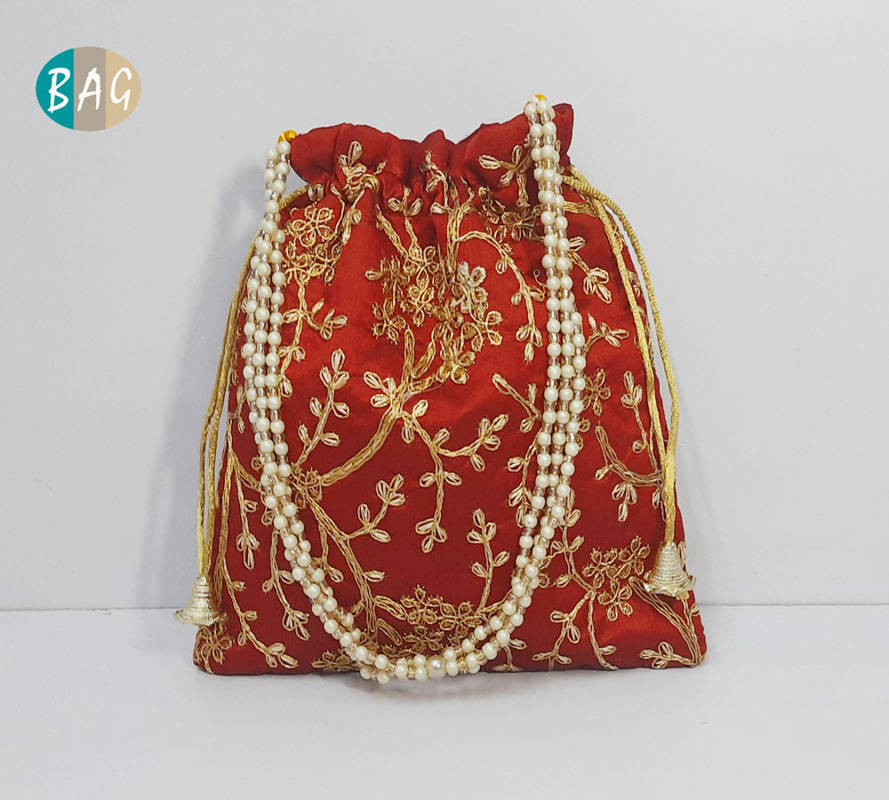 Embroided Leaf Floral Potli Bag