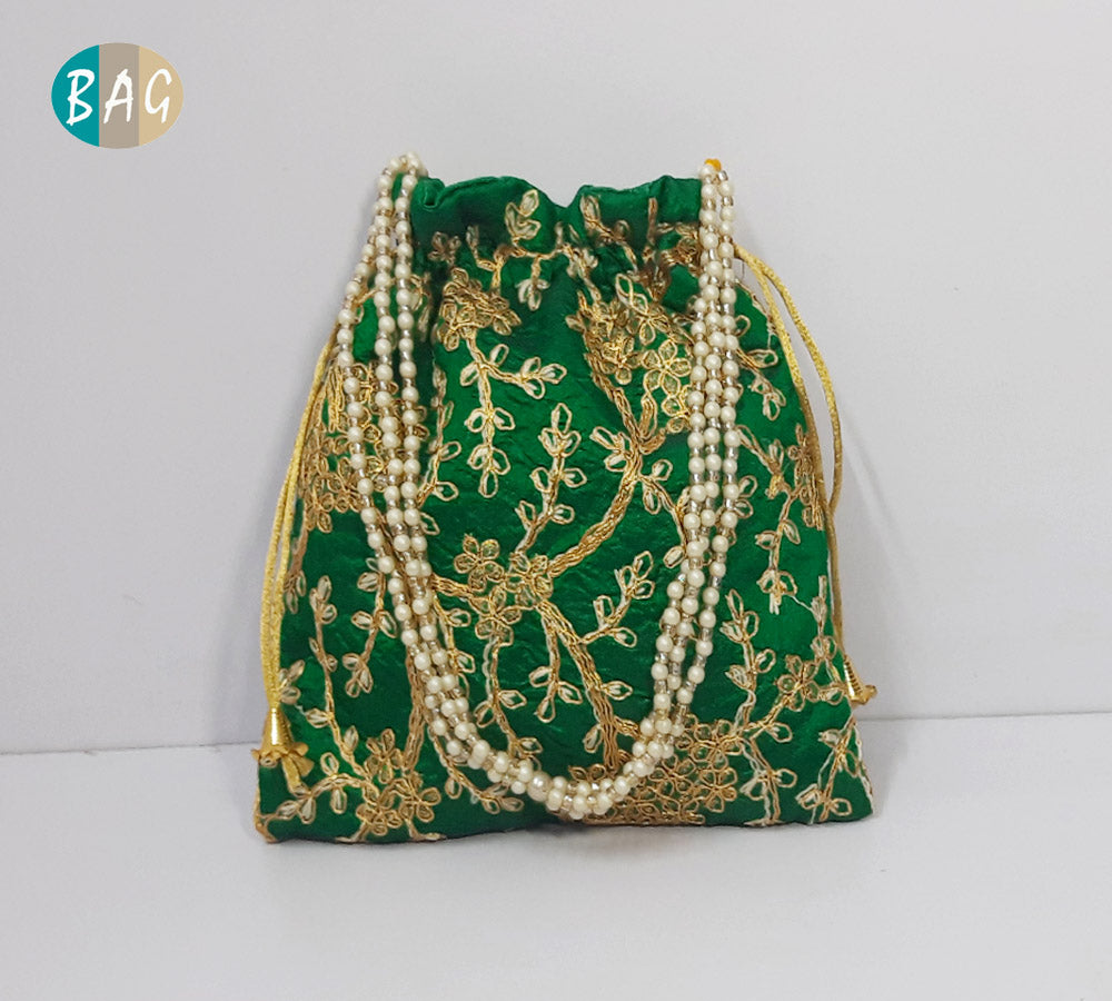 Embroided Leaf Floral Potli Bag