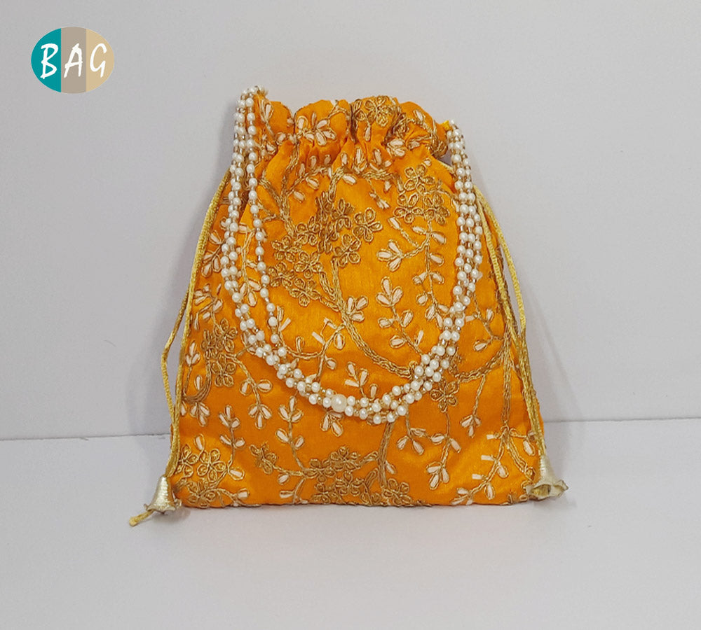 Embroided Leaf Floral Potli Bag