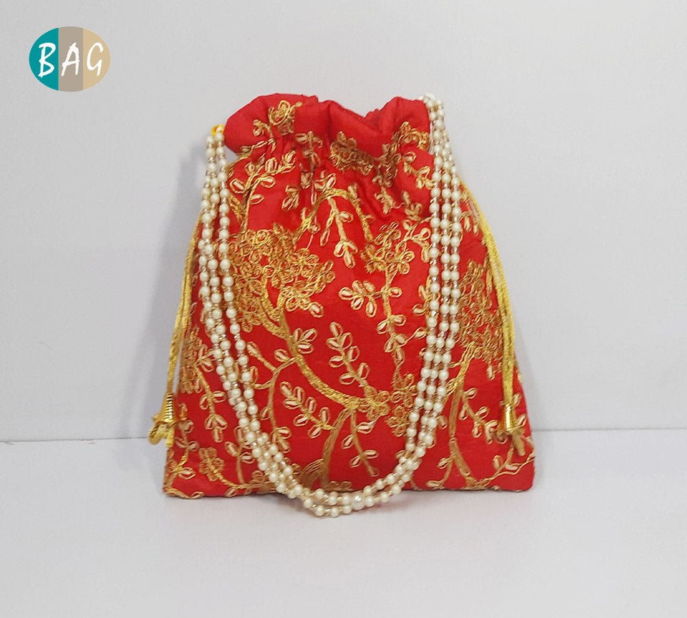 Embroided Leaf Floral Potli Bag