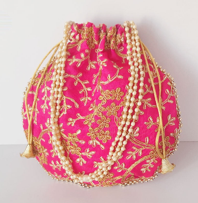 Embroided Leaf Floral Potli Bag