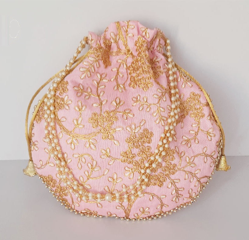 Embroided Leaf Floral Potli Bag