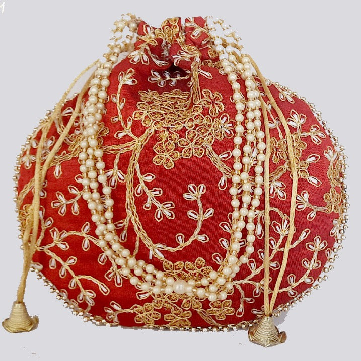 Embroided Leaf Floral Potli Bag