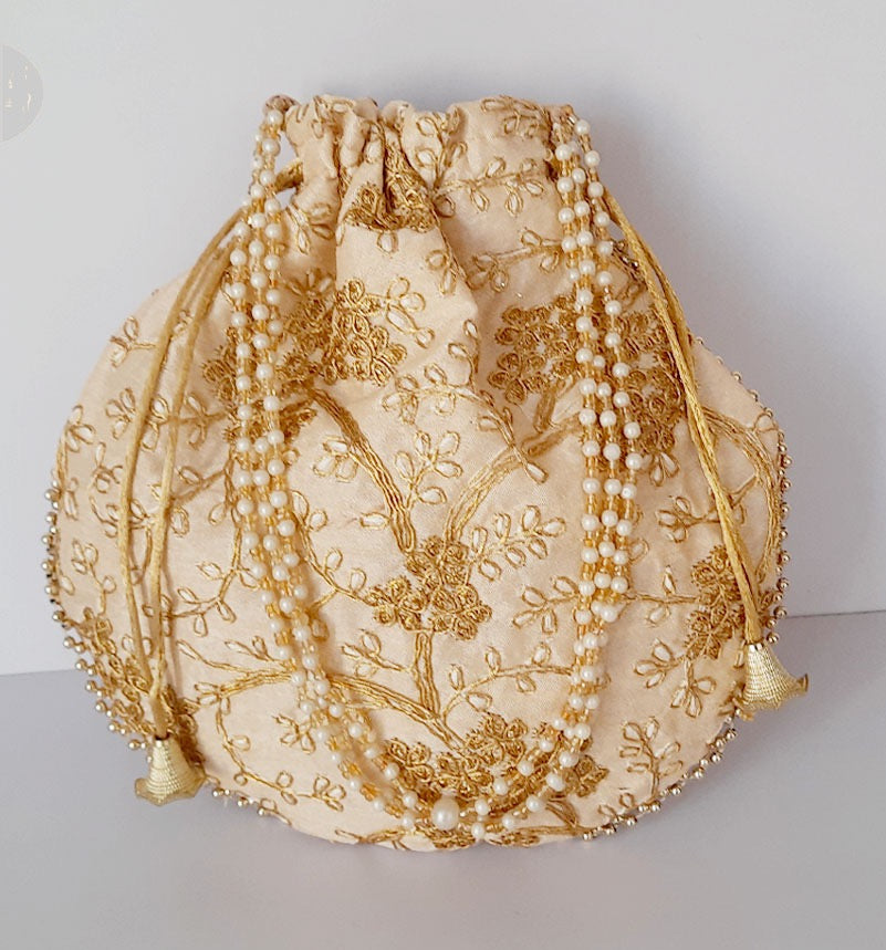 Embroided Leaf Floral Potli Bag