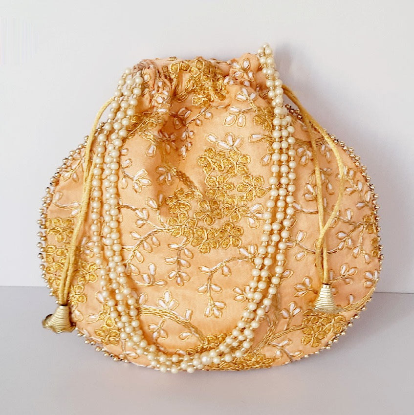 Embroided Leaf Floral Potli Bag