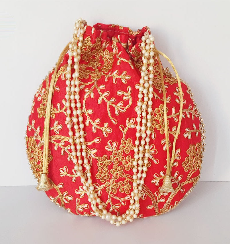 Embroided Leaf Floral Potli Bag