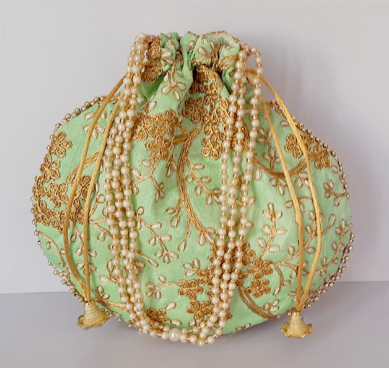 Embroided Leaf Floral Potli Bag