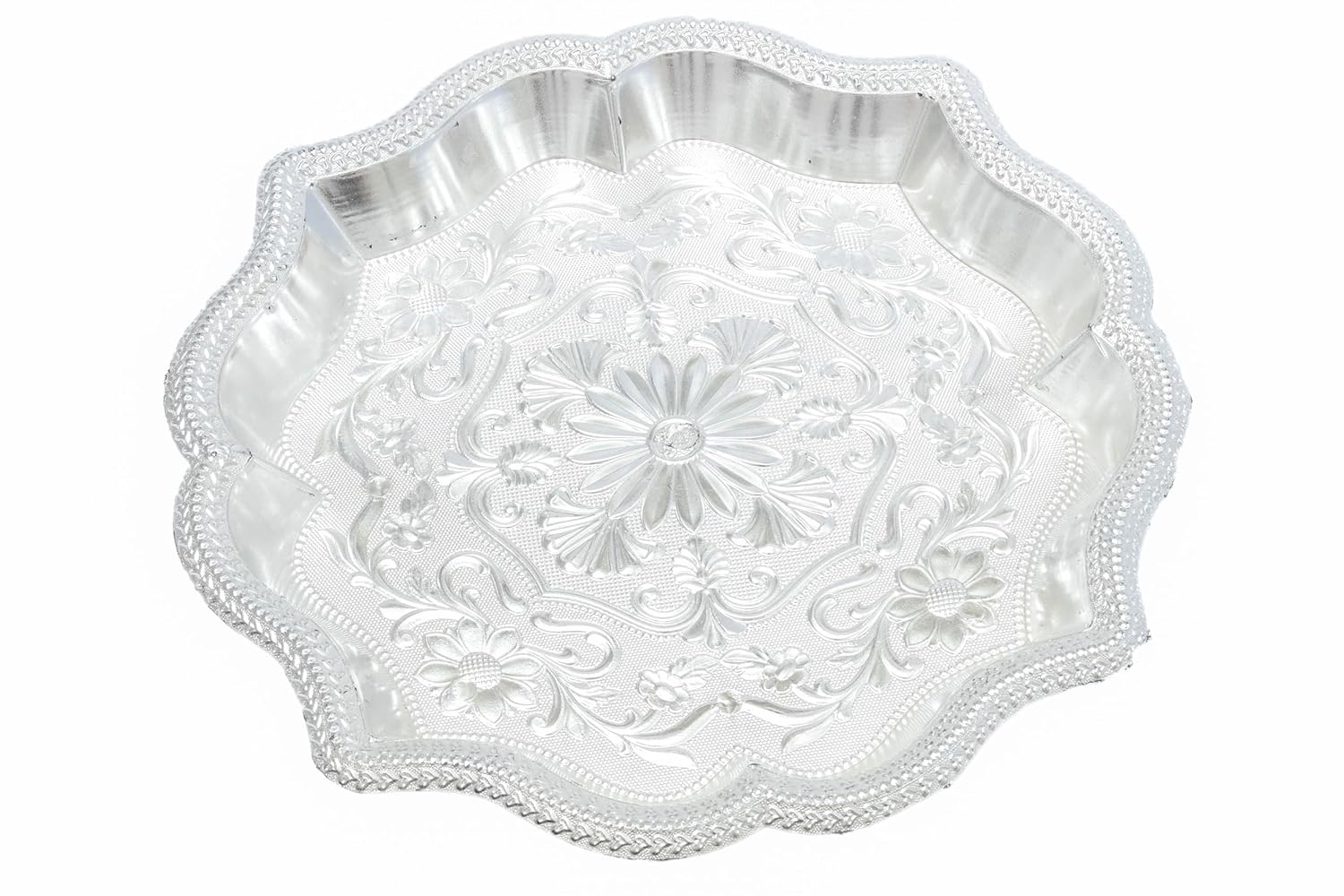 Silver Finish Floral Fiber Tray - Big