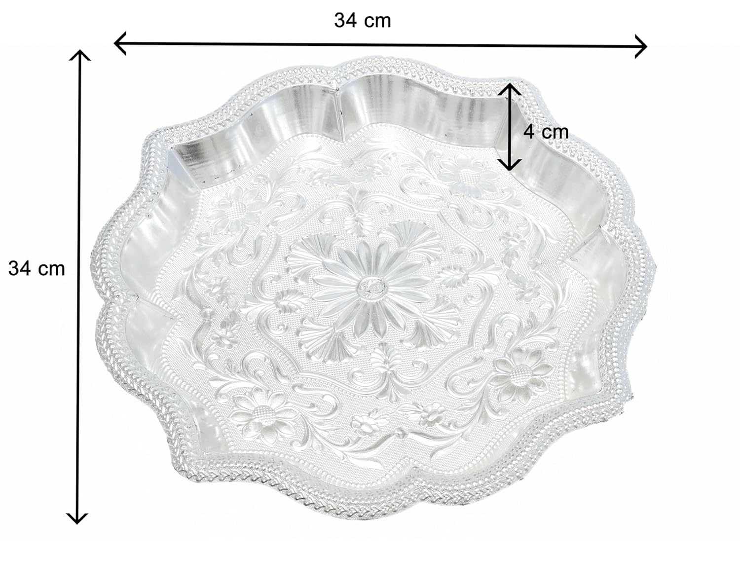 Silver Finish Floral Fiber Tray - Big