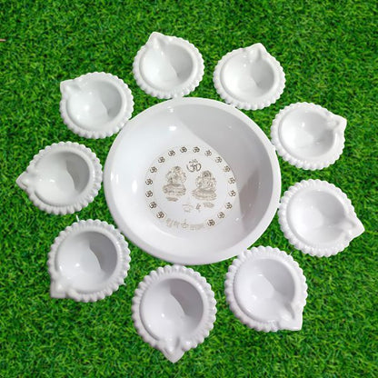 White Metal Diya Uruli