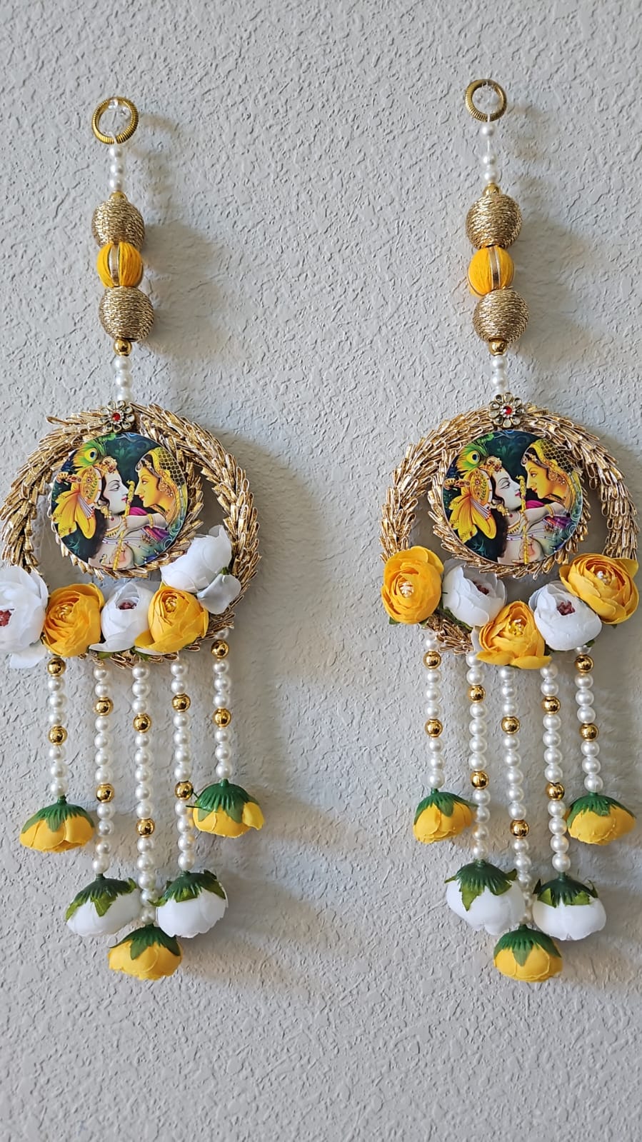 Radha Krishna Wall Hanging with artificial roses