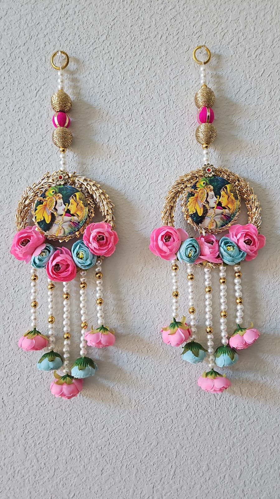 Radha Krishna Wall Hanging with artificial roses