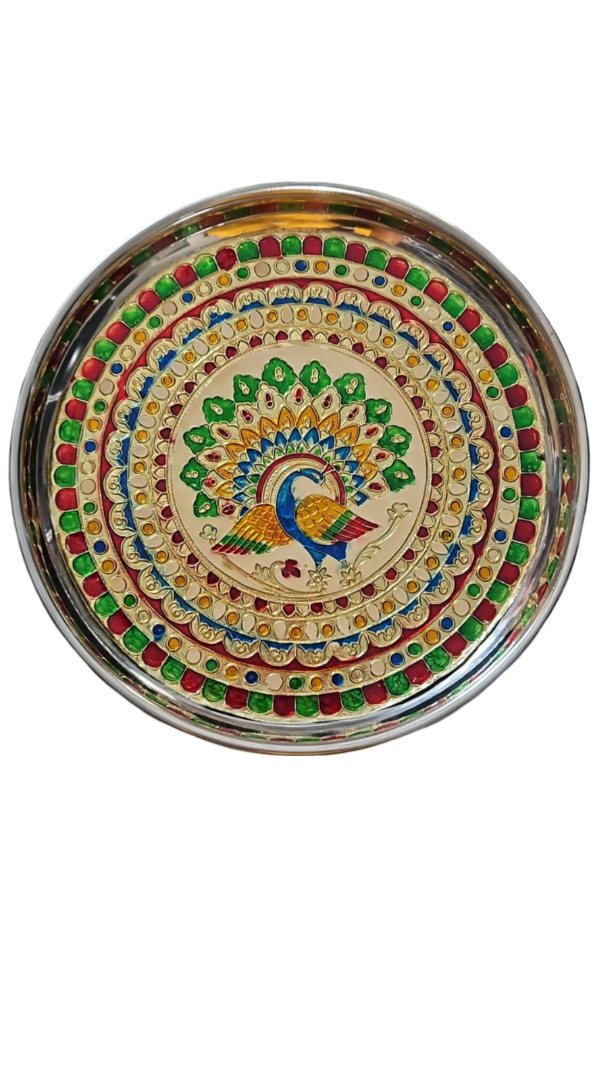 Peacock Design Meenakari Thali Plate - Big