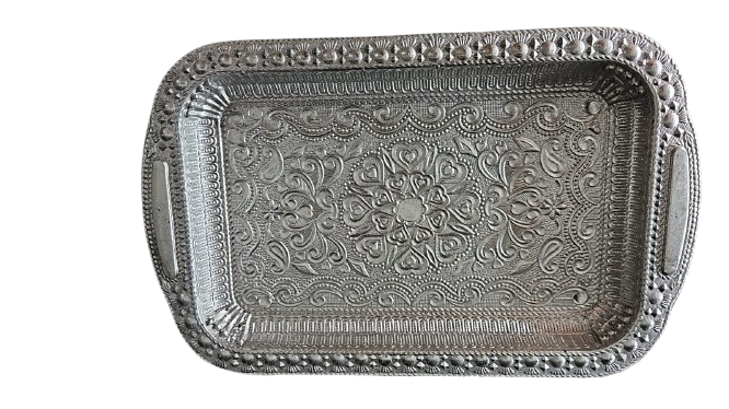 Silver Finish Fiber Serving Tray - Rectangle