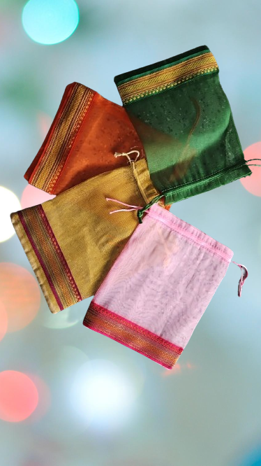 Organza Tissue Potli bags with Zari (size 9x6.5)