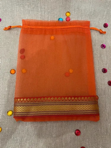 Organza Tissue Potli bags with Zari (size 9x6.5)