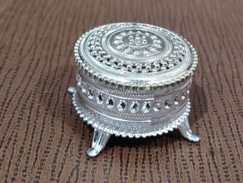 Silver Finish Round Sindoor Box