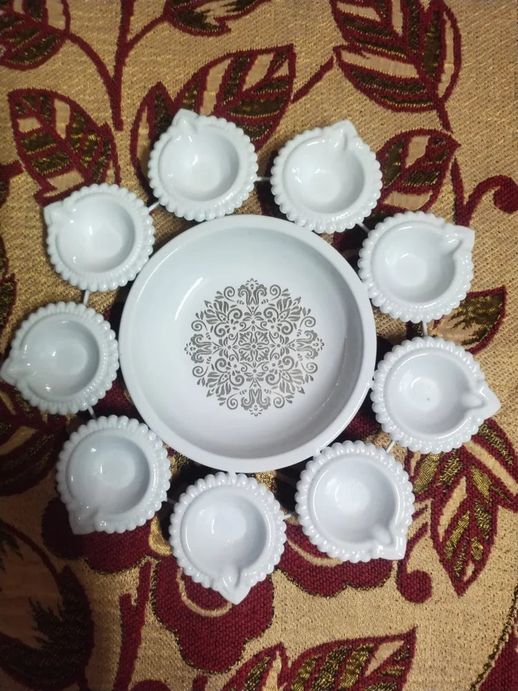 White Metal Diya Uruli